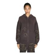 Hooded Zip-Up Sweatshirt met Distressed Look MM6 Maison Margiela , Pur...