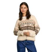 Fairisle Jacquard Gebreide Trui Pepe Jeans , Beige , Dames