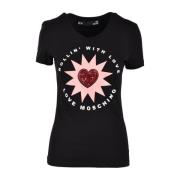 Witte T-shirt uit de Love Moschino Collection Love Moschino , Black , ...