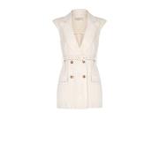 Mouwloos vest met riem en klassieke revers Rinascimento , Beige , Dame...