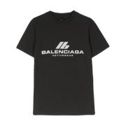 Zwart Logo Print Crew Neck T-shirt Balenciaga , Black , Dames