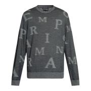 Monogram Trui Fijn Gebreid Logo Print Emporio Armani , Gray , Heren