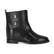 Zwarte leren enkellaars met knopen Via Roma 15 , Black , Dames