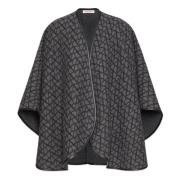 Iconographe Jacquard Wol Poncho Valentino Garavani , Gray , Dames