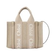 Geborduurde Mini Tote Tas in Beige Chloé , Beige , Dames