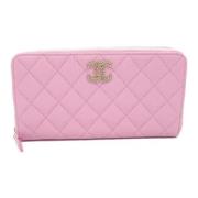 Pre-owned Leather wallets Chanel Vintage , Pink , Dames