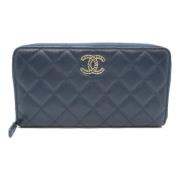 Pre-owned Leather wallets Chanel Vintage , Blue , Dames