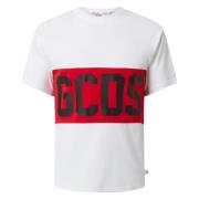 Logo Band Oversized White T-shirt Gcds , White , Heren