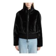 Faux Fur Ritsjas Effen Logo Emporio Armani EA7 , Black , Dames