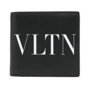 Zwarte Leren Bi-Fold Portemonnee Logo Print Valentino Garavani , Black...