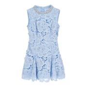 Bloemen Kant Wijd Mini Jurk Self Portrait , Blue , Dames