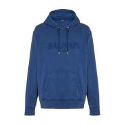 Indigo Hoodie met Geborduurd Logo Balmain , Blue , Heren