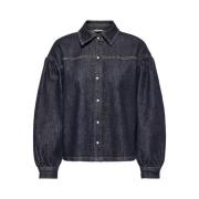 Donkerblauwe Denim Shirt Only , Blue , Dames