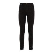 Bloemen Skinny Broek met Kantafwerking Fracomina , Black , Dames