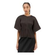 Geplooide Cap Sleeves Top Issey Miyake , Brown , Dames