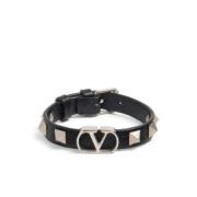 VLogo Signature Leren Armband Valentino Garavani , Black , Heren