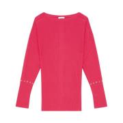 Glam Ribgebreide Trui met Metalen Details Patrizia Pepe , Pink , Dames