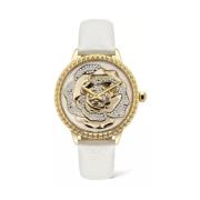 Gouden Leren Quartz Analoog Horloge Police , White , Dames