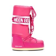 Nylon Gevoerde Laarzen Front Lace Rubberen Zool Moon Boot , Pink , Dam...