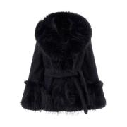 Eco Fur Tweed Jas met Faux Fur Guess , Blue , Dames