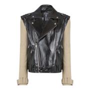 Leren en katoenen motorjack Balmain , Black , Heren