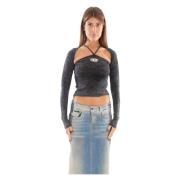 Geribbelde Cross Straps Top Diesel , Gray , Dames