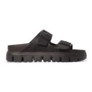 Chunky Zwarte Leren Sandalen Birkenstock , Black , Dames