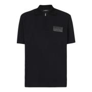 Katoenen poloshirt met leren Couture-label Balmain , Black , Heren