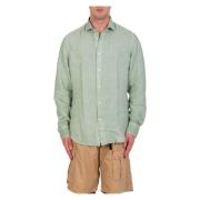 Linnen Shirt in Verde Eleventy , Green , Heren