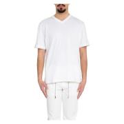 Piping V-Neck Tee in Bianco Eleventy , White , Heren