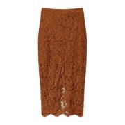 Bruine Kanten Midi Rok Twinset , Brown , Dames