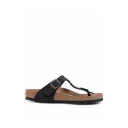 Aardse Teensandaal van Zwart Leer Birkenstock , Black , Dames