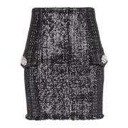 Paillet Tweed Mini Rok Balmain , Black , Dames