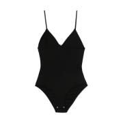 Minimalistische V-hals Bodysuit in Zwart Baserange , Black , Dames