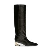 Zwarte Papieren Leren Hoge Hak Laarzen Jil Sander , Black , Dames