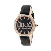 Zwarte Leren Quartz Analoge Horloge Liu Jo , Black , Dames