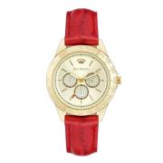 Rode Polipriel Horloge, Gouden Kast, Beige Wijzerplaat Juicy Couture ,...