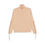 Kameel Merinowol Mock Neck Sweater Roberto Collina , Brown , Dames