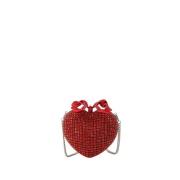 Rode kristallen hart clutch met metaal Self Portrait , Red , Dames