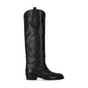 Zwarte leren Venetië laars met 4cm hak Via Roma 15 , Black , Dames