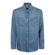 Neutrale Katoenen Shirt Aw24 Brunello Cucinelli , Blue , Heren