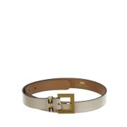 Crème Leren Riem met Gesp Logo Elisabetta Franchi , Beige , Dames