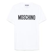 Wit Crew Neck Logo T-shirt Moschino , White , Heren