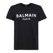 Zwart Crew Neck T-Shirt Balmain , Black , Heren