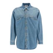 Gedistresseerd Denim Overhemd met Zakken Moschino , Blue , Heren