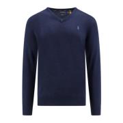 Blauwe Gebreide V-Hals Trui Polo Ralph Lauren , Blue , Heren