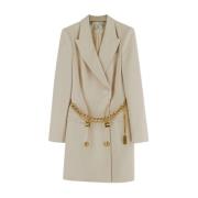 Witte Jurk met Knopen en Ketting Elisabetta Franchi , Beige , Dames