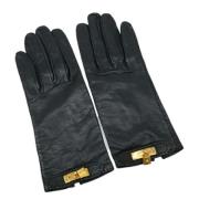 Pre-owned Leather gloves Hermès Vintage , Black , Dames