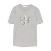 Grijze Crew Neck Korte Mouw Top Tory Burch , Gray , Dames