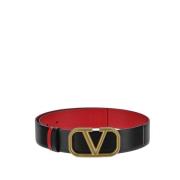 Zwart Leren Logo Riem Valentino Garavani , Black , Dames